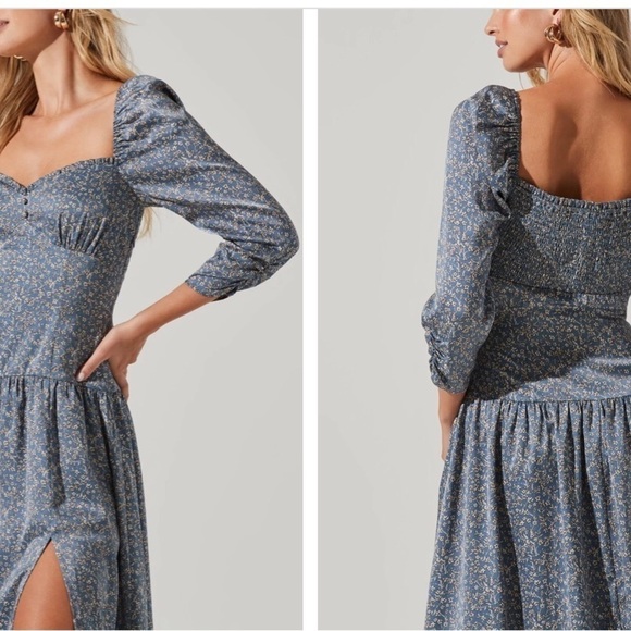 Astr THE LABEL NWT BLUE FLORAL SWEAT HEART NECKLINE DRESS SIZE SMALL - Picture 2 of 5